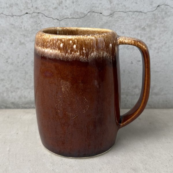 画像1: VINTAGE ANTIQUE HULL POTTERY MUGCUP ヴィンテージ アンティーク ハル マグカップ コーヒーマグ ブラウンドリップ コップ 食器 陶器 / ブラウン 茶色 カフェ 喫茶店 店舗什器 アメリカ j (1)