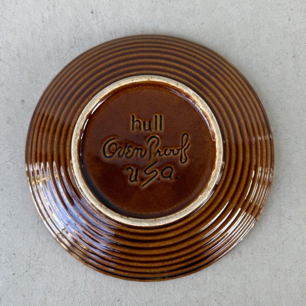 画像2: VINTAGE ANTIQUE HULL PLATE POTTERY ヴィンテージ アンティーク プレート 皿 陶器 食器 / トレー 丸皿 ブラウン 茶色 カフェ 喫茶店 店舗什器 アメリカ D (2)