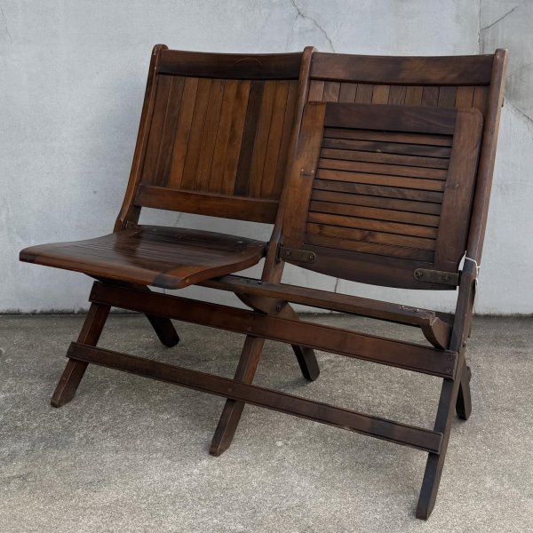 画像6: VINTAGE ANTIQUE CHAIR ヴィンテージ アンティーク 椅子 2シーター 2連 / ホールディングチェア 折り畳み椅子 ウッド 木製 家具 店舗什器 アメリカ (6)