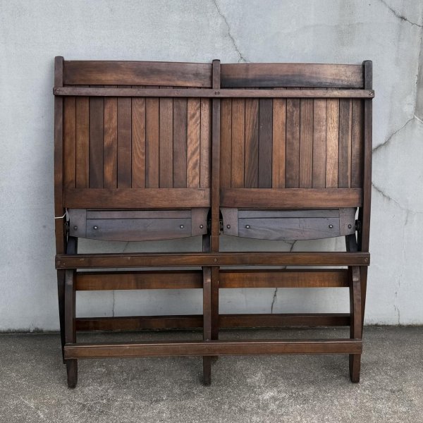 画像8: VINTAGE ANTIQUE CHAIR ヴィンテージ アンティーク 椅子 2シーター 2連 / ホールディングチェア 折り畳み椅子 ウッド 木製 家具 店舗什器 アメリカ (8)