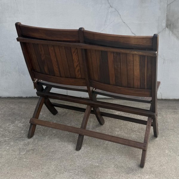 画像2: VINTAGE ANTIQUE CHAIR ヴィンテージ アンティーク 椅子 2シーター 2連 / ホールディングチェア 折り畳み椅子 ウッド 木製 家具 店舗什器 アメリカ (2)