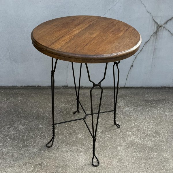 画像1: VINTAGE ANTIQUE ICE CREAM PARLOR TABLE ヴィンテージ アンティーク アイスクリームパーラーテーブル テーブル / 家具 アイアン ウッド 木製 店舗什器 アメリカ (2) (1)