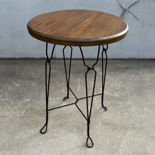 画像2: VINTAGE ANTIQUE ICE CREAM PARLOR TABLE ヴィンテージ アンティーク アイスクリームパーラーテーブル テーブル / 家具 アイアン ウッド 木製 店舗什器 アメリカ (2) (2)