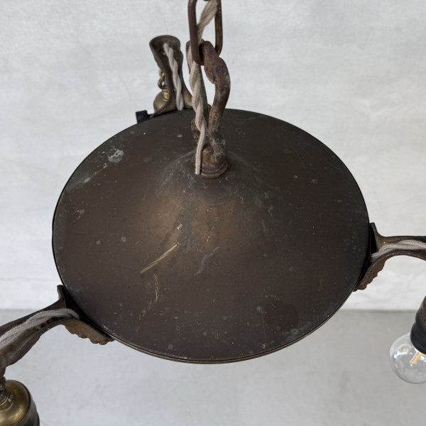 画像2: VINTAGE ANTIQUE LIGHT ヴィンテージ アンティーク シャンデリア パンライト 吊り下げライト  天井照明 / 3灯 ライト ペンダントランプ GE 真鍮 店舗什器 E26 アメリカ USA (2)