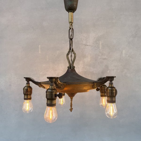 画像9: VINTAGE ANTIQUE LIGHT ヴィンテージ アンティーク シャンデリア パンライト 吊り下げライト  天井照明 / 5灯 ライト ペンダントランプ 真鍮 店舗什器 E26 アメリカ USA (9)