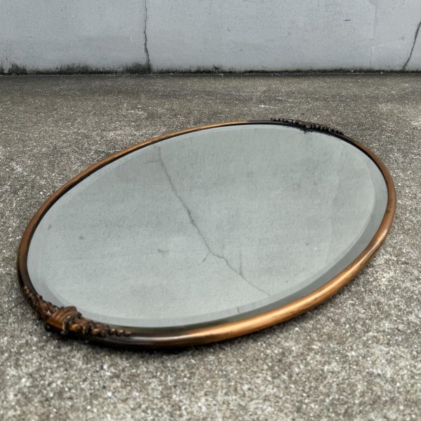 画像4: VINTAGE ANTIQUE WALL MIRROR JAPANNED ヴィンテージ アンティーク 鏡 ミラー ジャパンフィニッシュ 壁掛けミラー ウォールミラー / ジャパンカラー 楕円形 インテリア 店舗什器 アメリカ  (4)