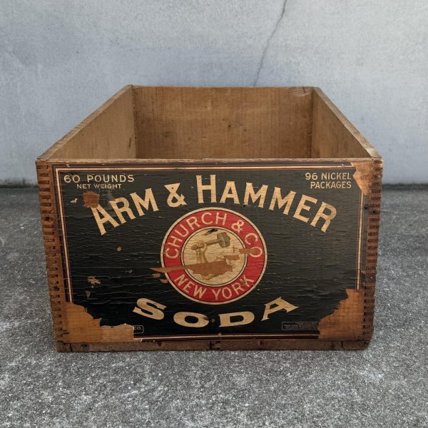 画像2: VINTAGE ANTIQUE WOOD CRATE WOODEN BOX ARM&HAMMER ヴィンテージ アンティーク ウッドボックス 木箱 / コレクタブル 収納 ケース アドバタイジング 企業物 店舗什器 アメリカ (2) (2)