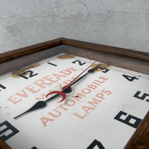 画像9: VINTAGE ANTIQUE WALL CLOCK MAZDA SESSIONS ヴィンテージ アンティーク ウォールクロック マツダ セッション 壁掛け時計 /  ウッド 木製 四角形 アドバタイジング 企業物 店舗什器 アメリカ (9)