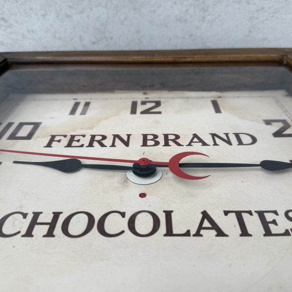 画像7: VINTAGE ANTIQUE WALL CLOCK FERN BRAND CHOCOLATES SESSIONS ヴィンテージ アンティーク ウォールクロック セッション 壁掛け時計 /  ウッド 木製 四角形 アドバタイジング 企業物 店舗什器 アメリカ (7)