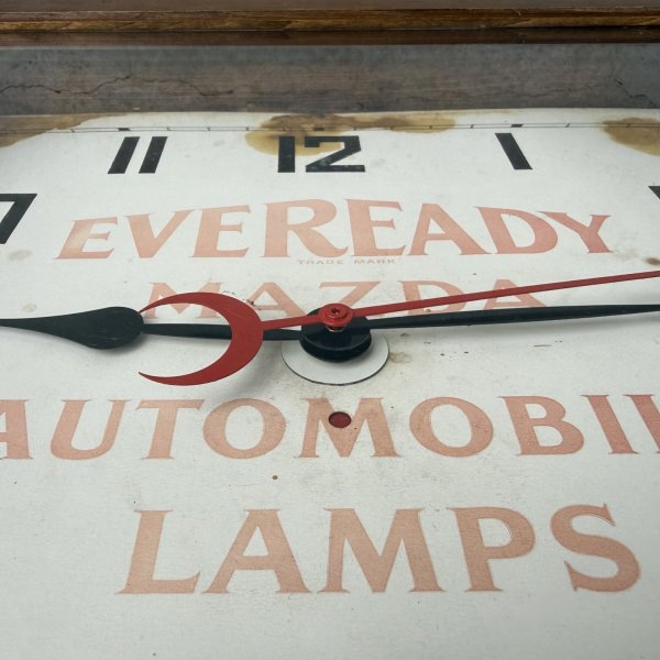 画像7: VINTAGE ANTIQUE WALL CLOCK MAZDA SESSIONS ヴィンテージ アンティーク ウォールクロック マツダ セッション 壁掛け時計 /  ウッド 木製 四角形 アドバタイジング 企業物 店舗什器 アメリカ (7)