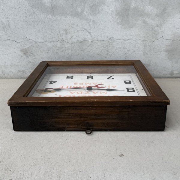画像4: VINTAGE ANTIQUE WALL CLOCK MAZDA SESSIONS ヴィンテージ アンティーク ウォールクロック マツダ セッション 壁掛け時計 /  ウッド 木製 四角形 アドバタイジング 企業物 店舗什器 アメリカ (4)