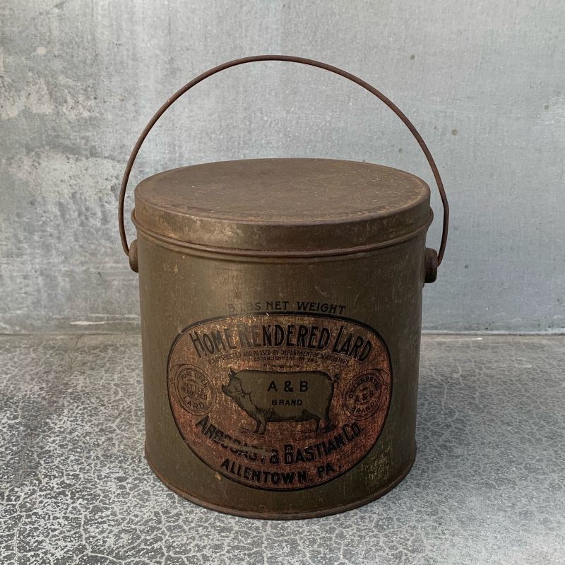 VINTAGE ANTIQUE ARBOGAST & BASTIAN CO. LARD CAN ヴィンテージ アンティーク ラード TIN缶 /  アメリカ インダストリアル アドバタイジング 小物入れ USA