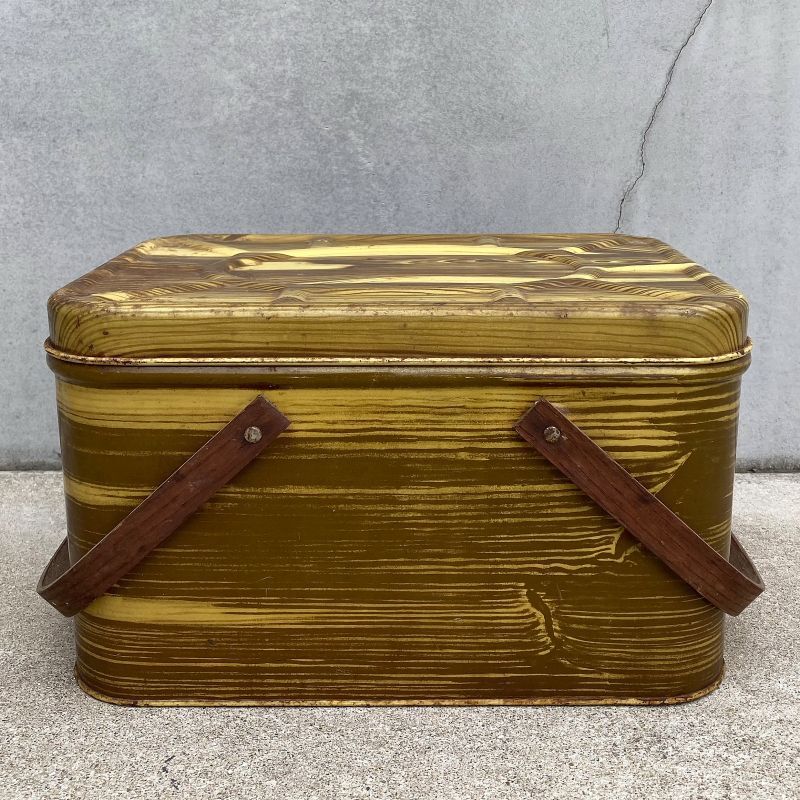 VINTAGE ANTIQUE PICNIC BOX TIN ヴィンテージ バスケット アメリカ / インテリア アウトドア キャンプ レジャー 収納  缶 USA (1)