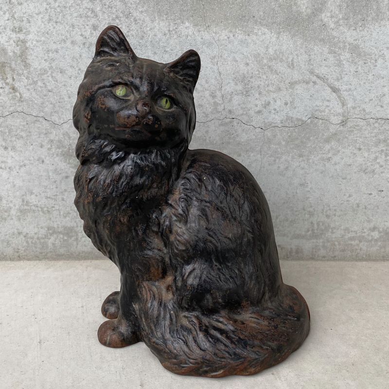 VINTAGE ANTIQUE HUBLEY DOORSTOPPER CAT OBJECT ヴィンテージ アンティーク ドアストッパー ねこ アメリカ  / コレクタブル オブジェ キャストアイアイン 猫 置物 店舗什器 USA - RUST LEATHER