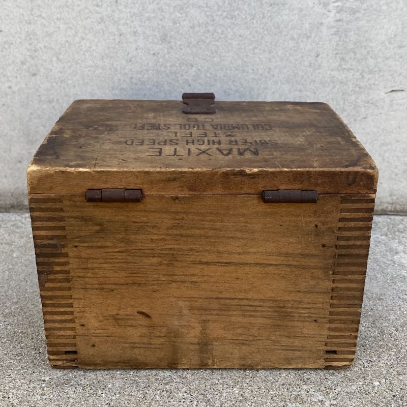VINTAGE ANTIQUE COLUMBIA TOOL STEEL CO. WOODEN BOX ヴィンテージ アンティーク 木箱 アメリカ /  ケース クレートボックス ディスプレイ 収納 小物入れ USA