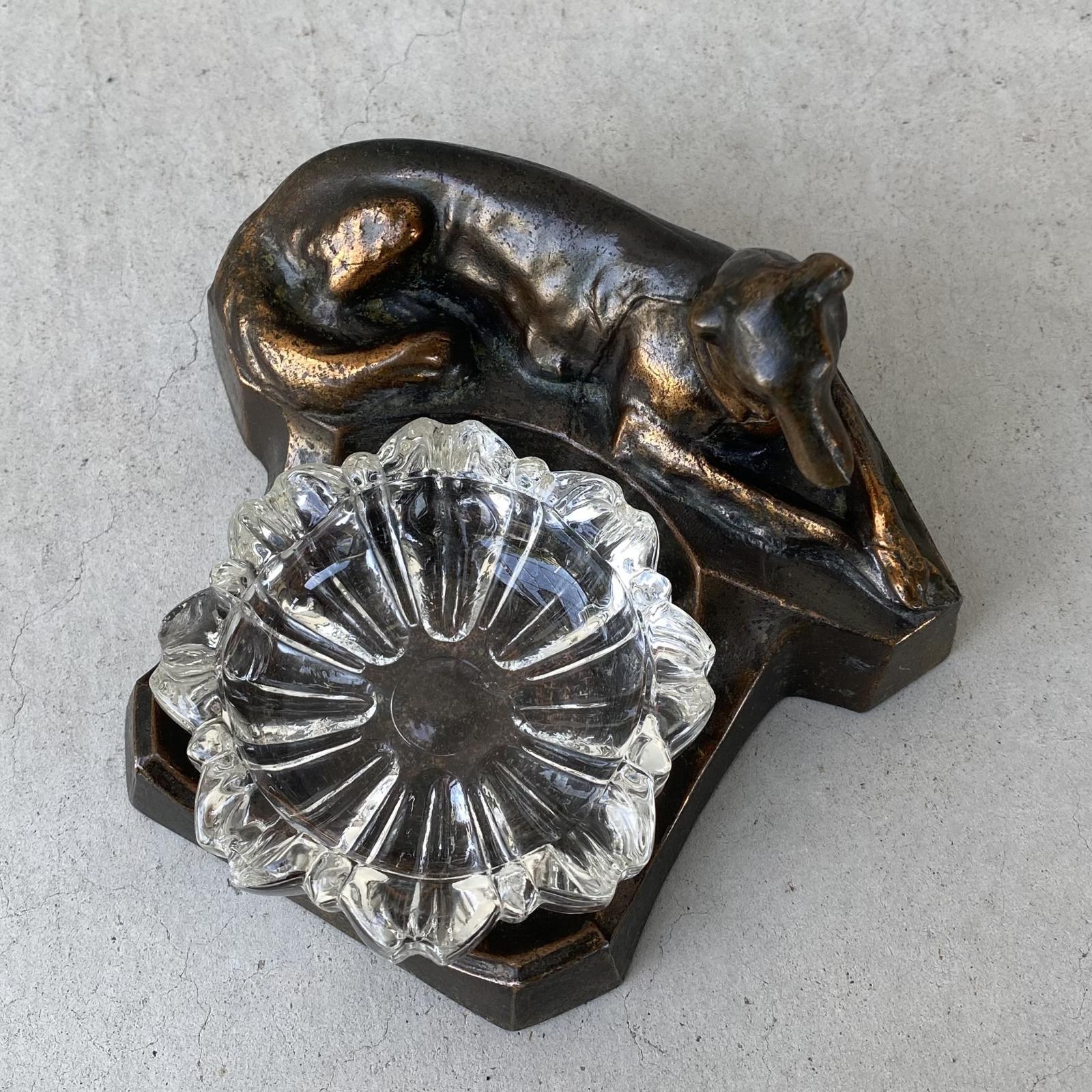 VINTAGE ANTIQUE ASHTRAY GREYHOUND DOG FIGURE ヴィンテージ